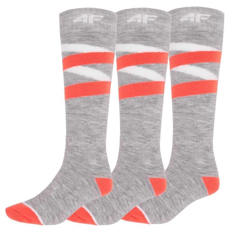 4F chaussettes de ski, femmes, 3 paires, gris clair