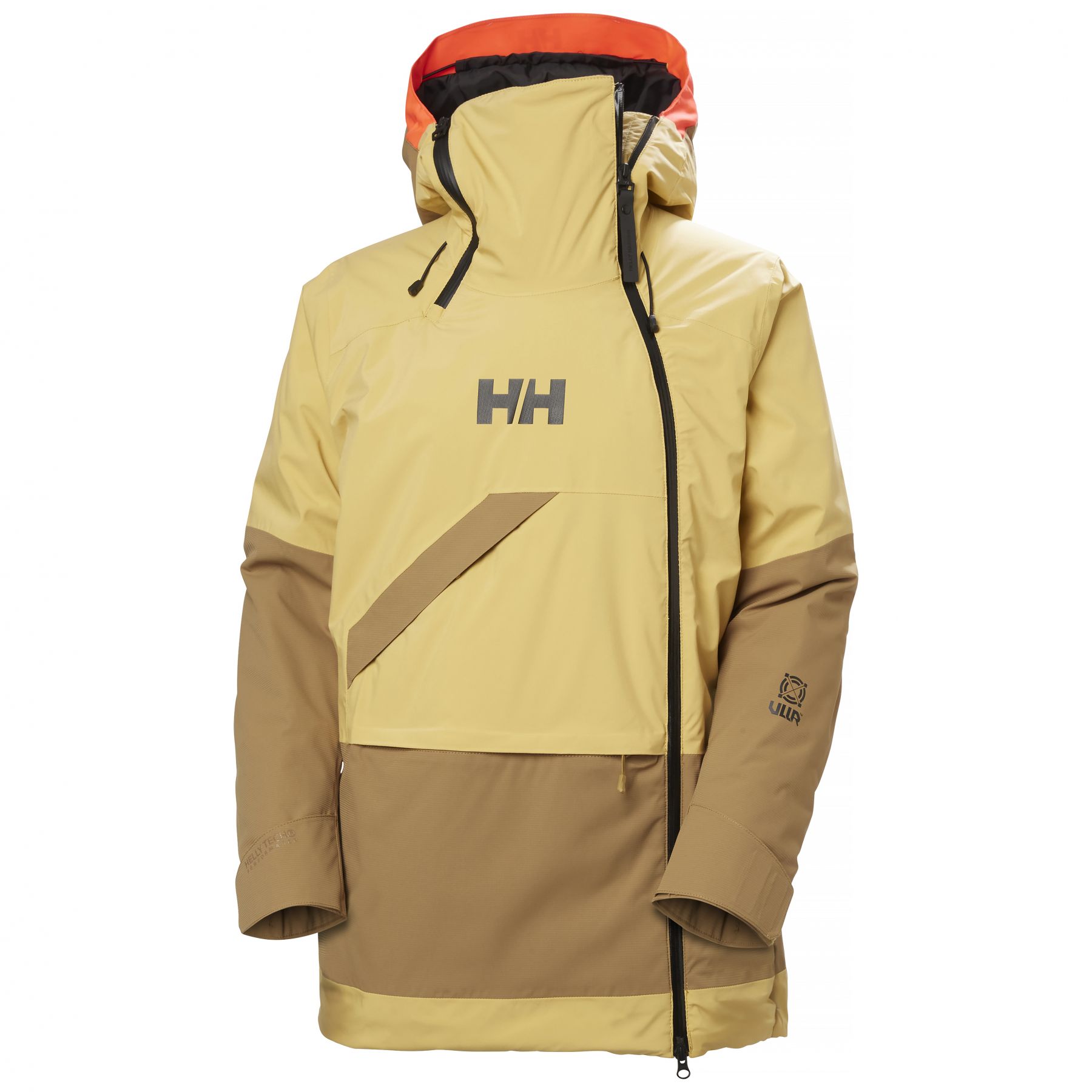 Helly Hansen Powchaser Asymmetric, manteau de ski, femmes, marron clair/jaune