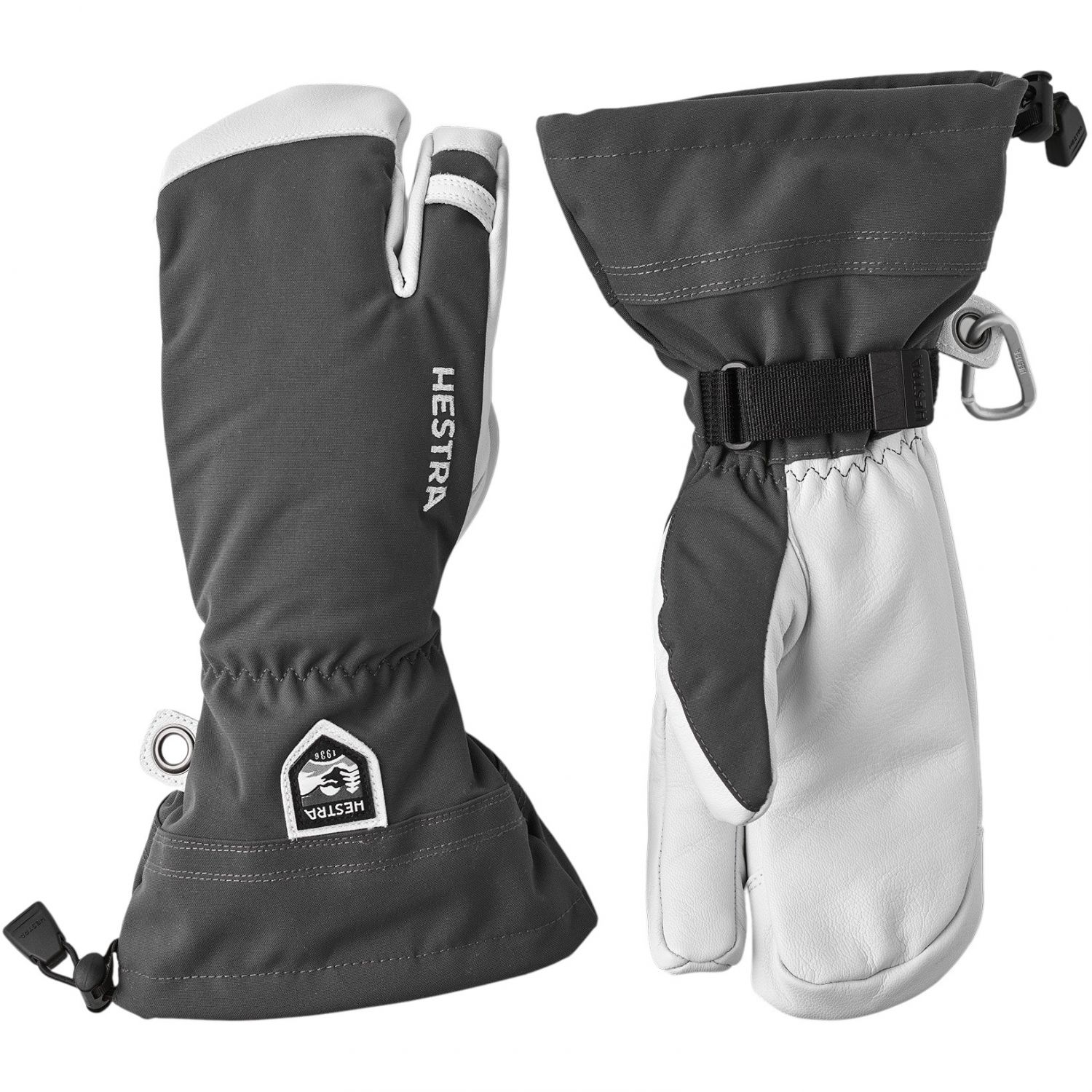 Hestra Army Leather Heli Ski, 3 doigts gants de ski, gris