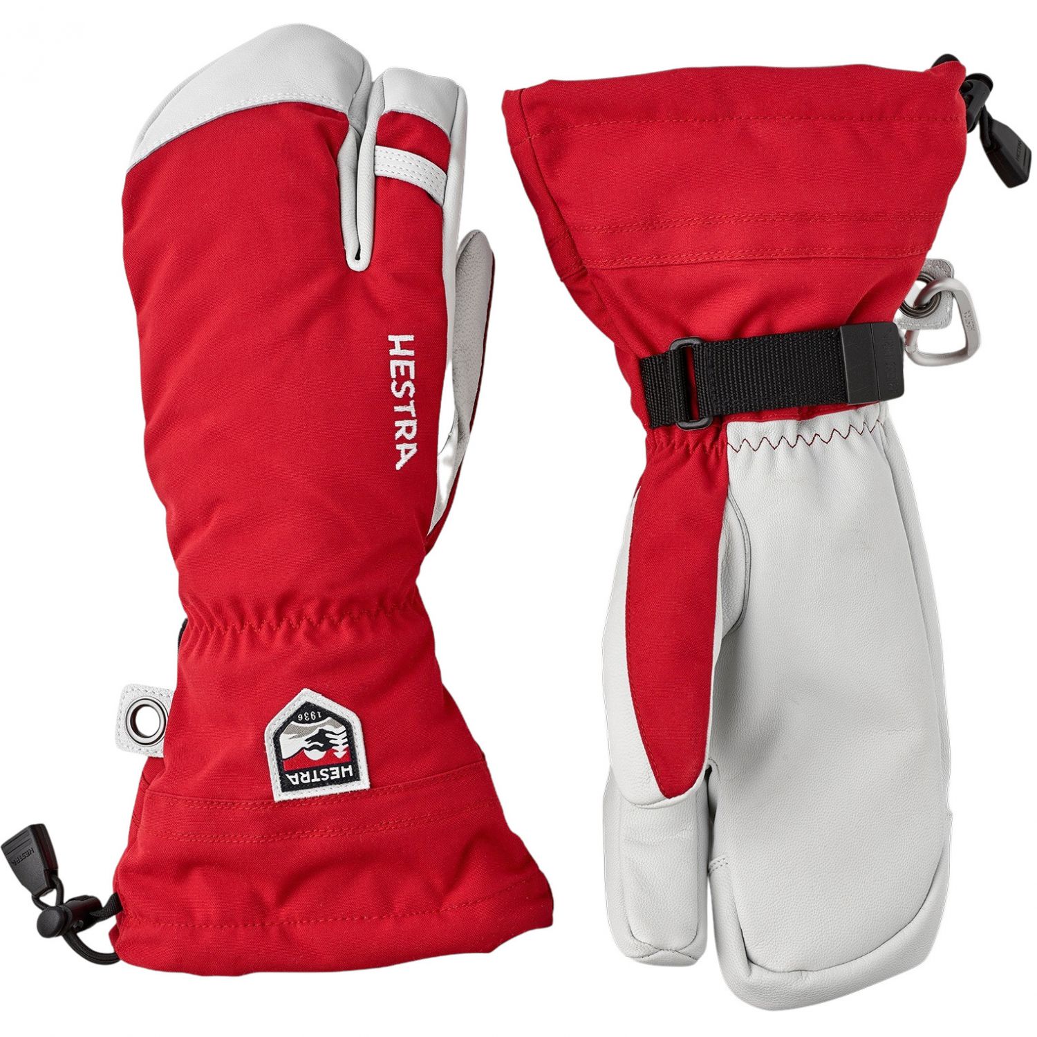 Hestra Army Leather Heli Ski, 3 doigts gants de ski, rouge