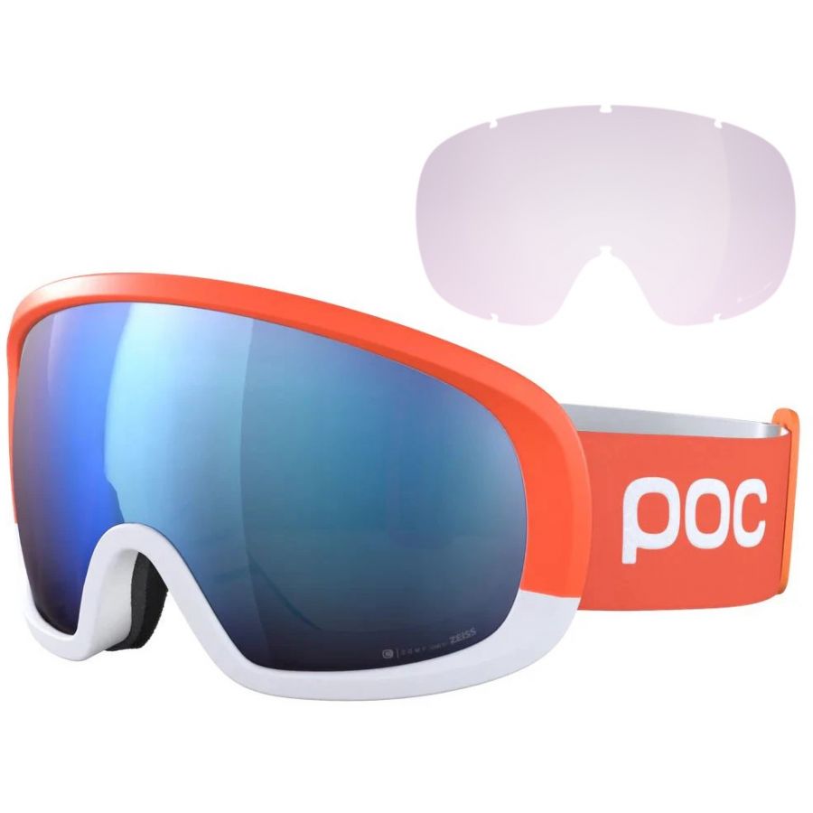 POC Fovea Mid Clarity Comp+, masque de ski, flourescent orange/hydrogen white/spektris blue