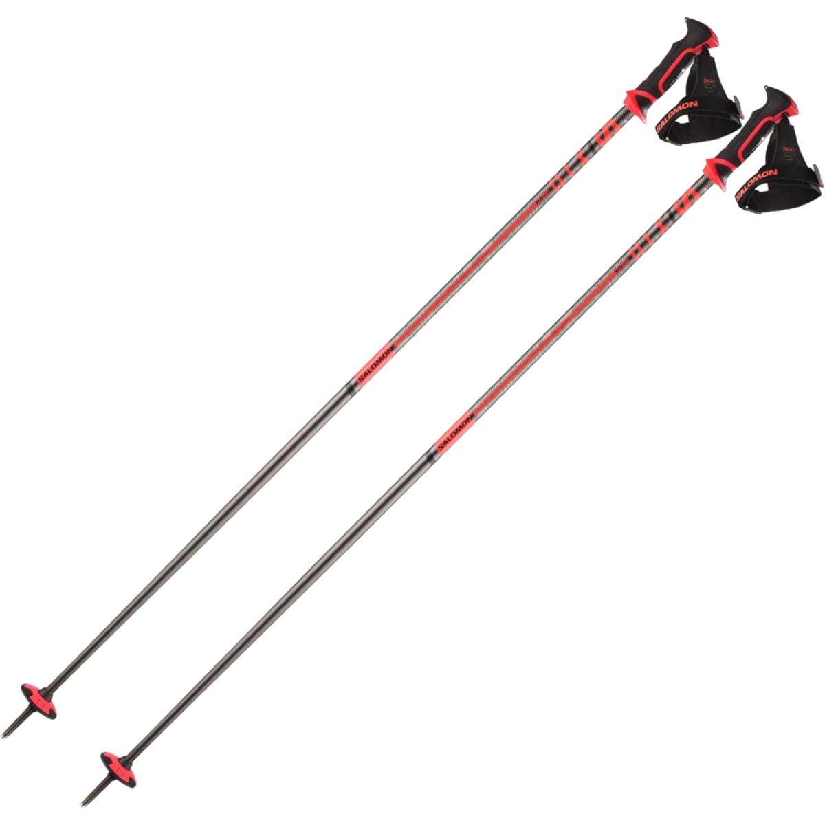 Salomon X10 Ergo S3, bâtons de ski, noir/rouge