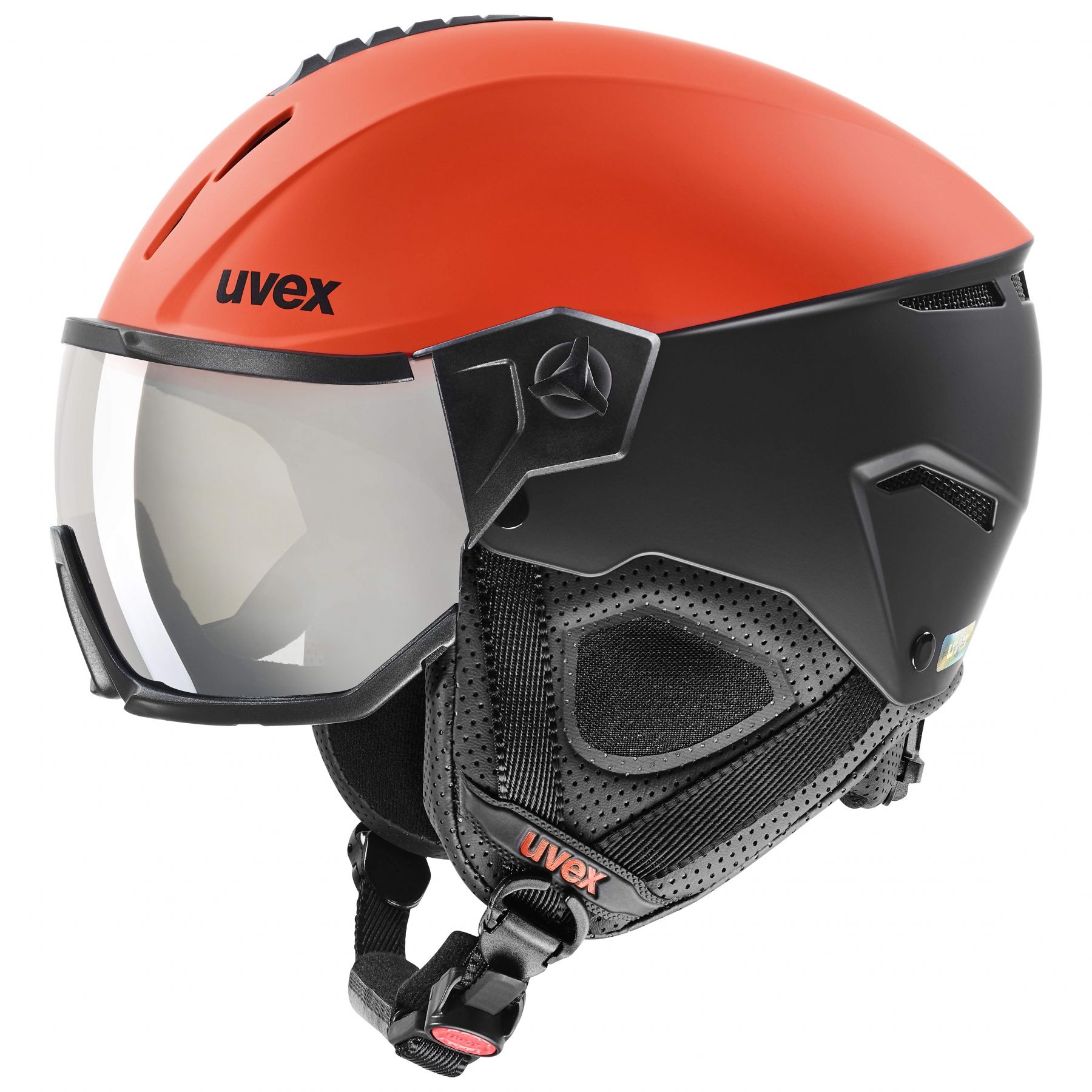 Uvex Instinct Visor, casque de ski à visière, rouge/noir