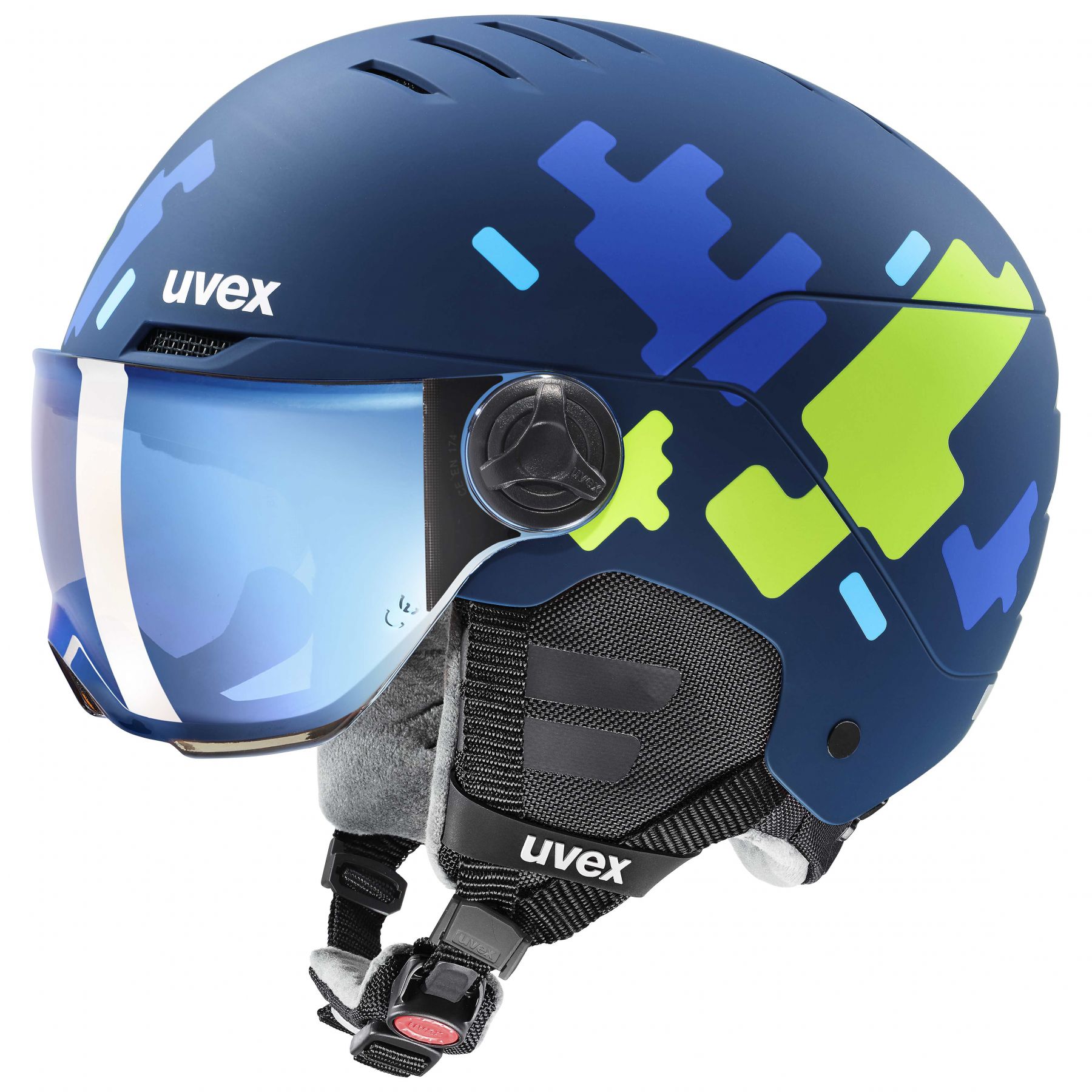 Uvex Rocket JR Visor, casque de ski à visière, junior, bleu foncé