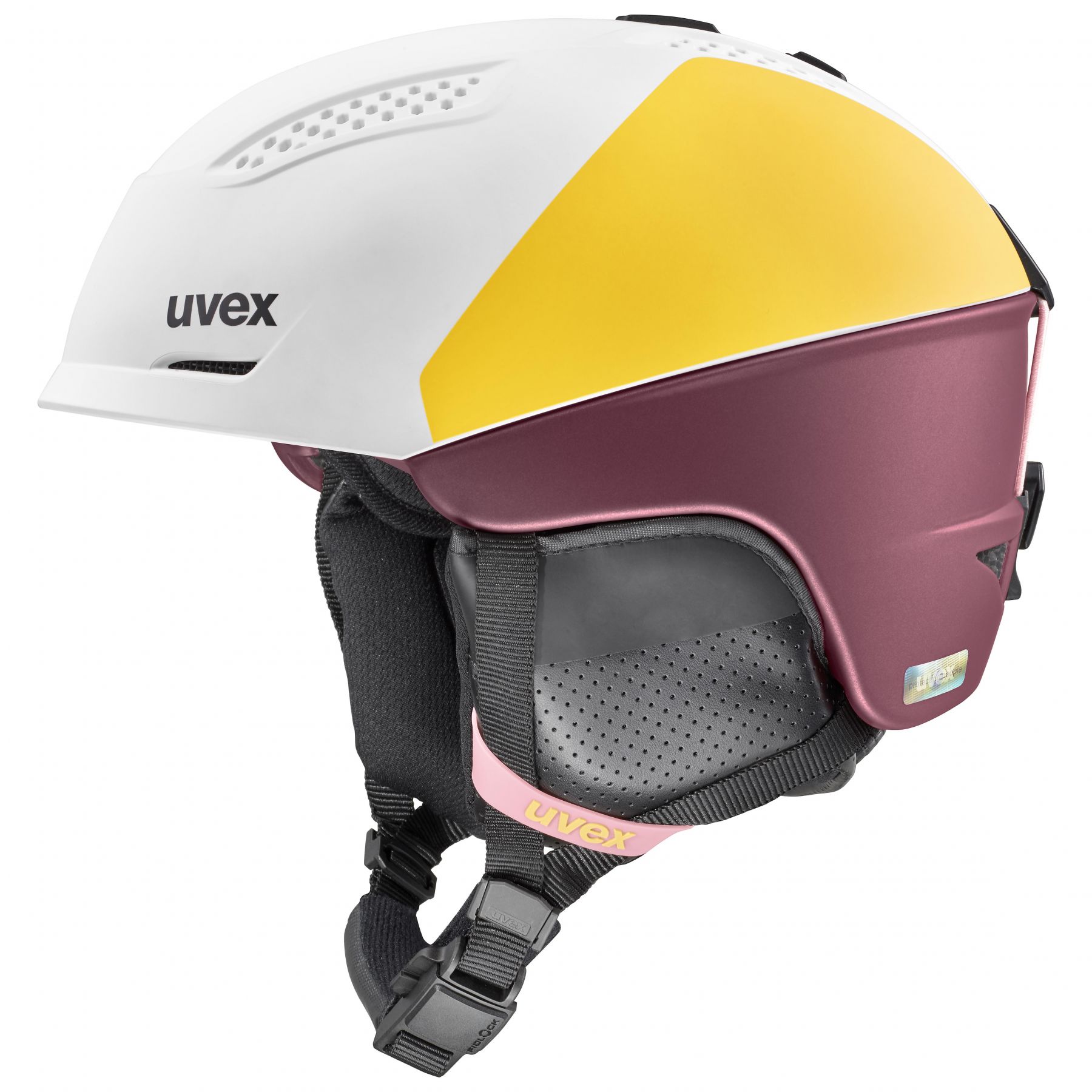 Uvex Ultra Pro, casque de ski, femmes, blanc/jaune/rouge foncé